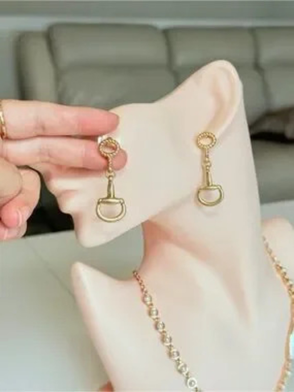 Gold Dangle Stirrup Earrings